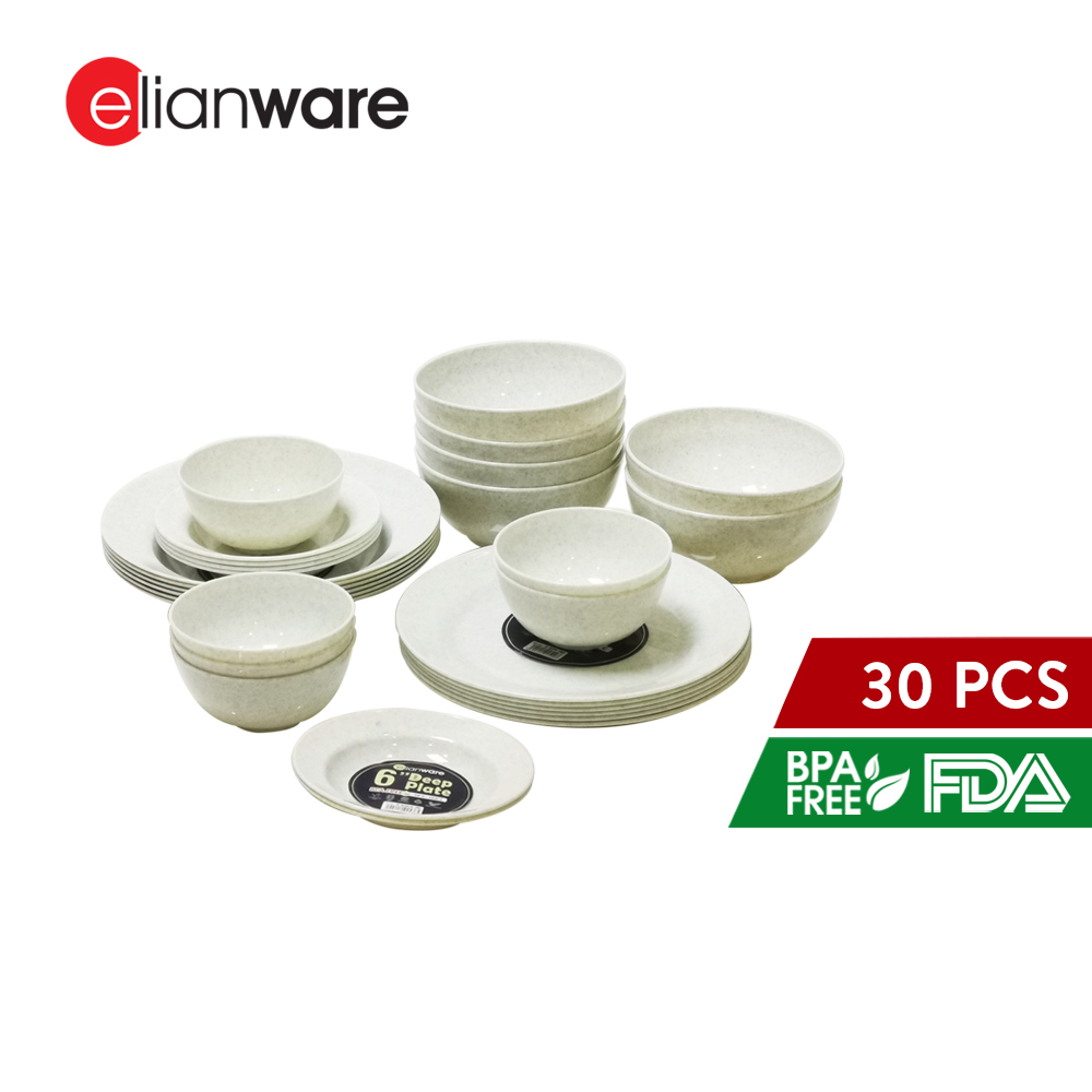 Elianware 30 Pcs Marble Design Dinnerware Set (9" & 6") [FREE 12 Pcs Bowls]