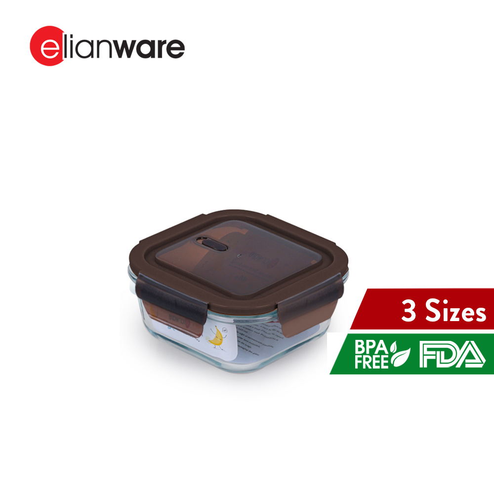 Elianware Square Airtight Borosilicate Glasslock Keeper Multipurpose Food Storage Lunch Box
