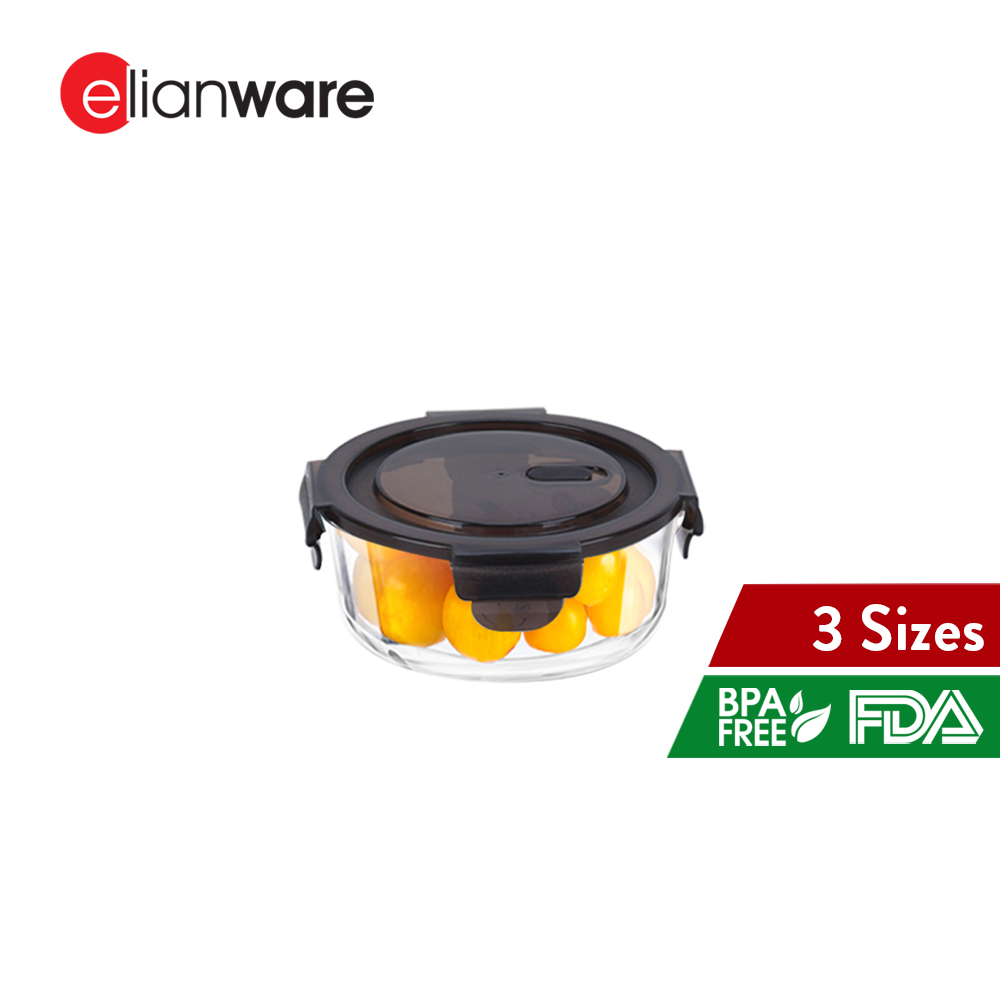 Elianware (1pc/3pcs) Round Airtight Borosilicate Glasslock Keeper Multipurpose Food Storage Lunch Box