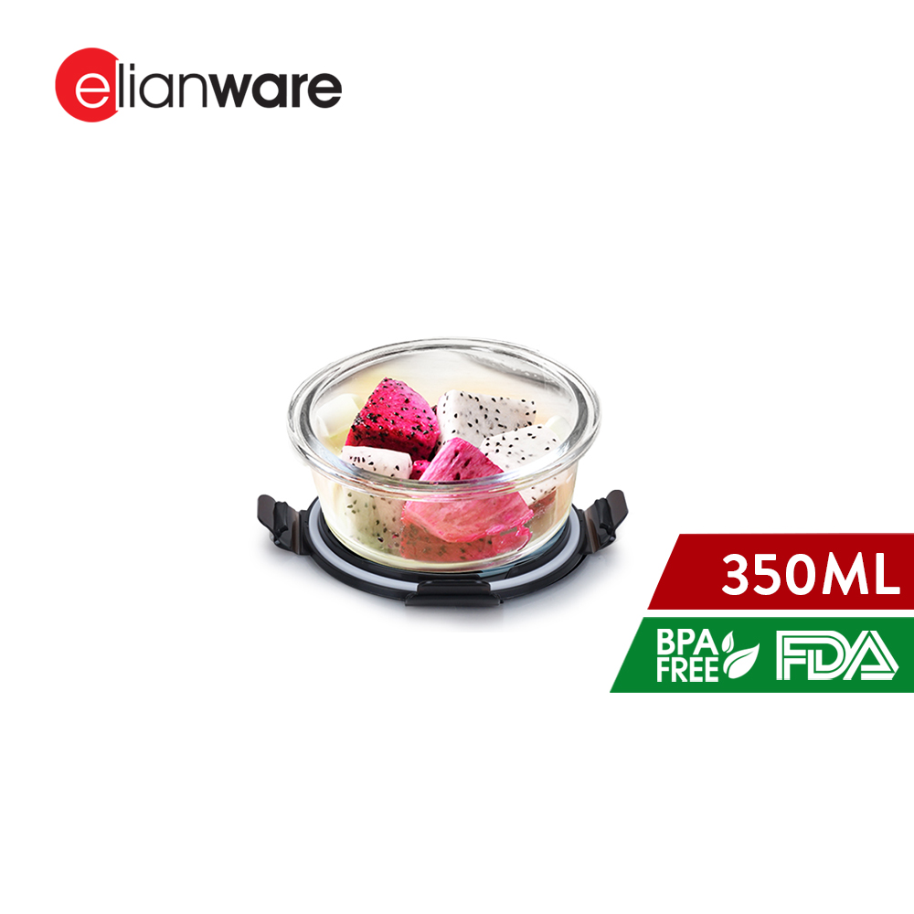 Elianware (1pc/3pcs) Round Airtight Borosilicate Glasslock Keeper Multipurpose Food Storage Lunch Box