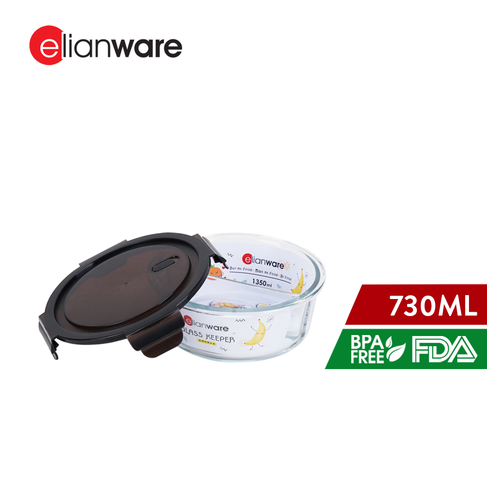 Elianware Round Airtight Borosilicate Glasslock Keeper [ with Compartment ] Multipurpose Food Storage Lunch Box