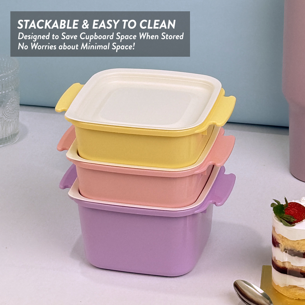 Elianware 2/3/4 Layer Tier Microwaveable [BPA FREE] Square Tiffin Food Carrier Lunch Box with Cariolier
