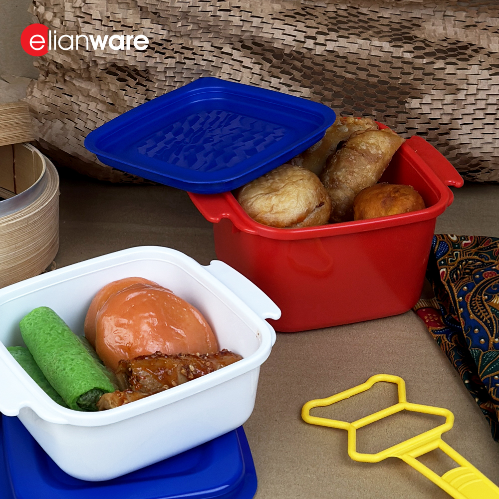 Elianware 2/3/4 Layer Tier Microwaveable [BPA FREE] Square Tiffin Food Carrier Lunch Box with Cariolier