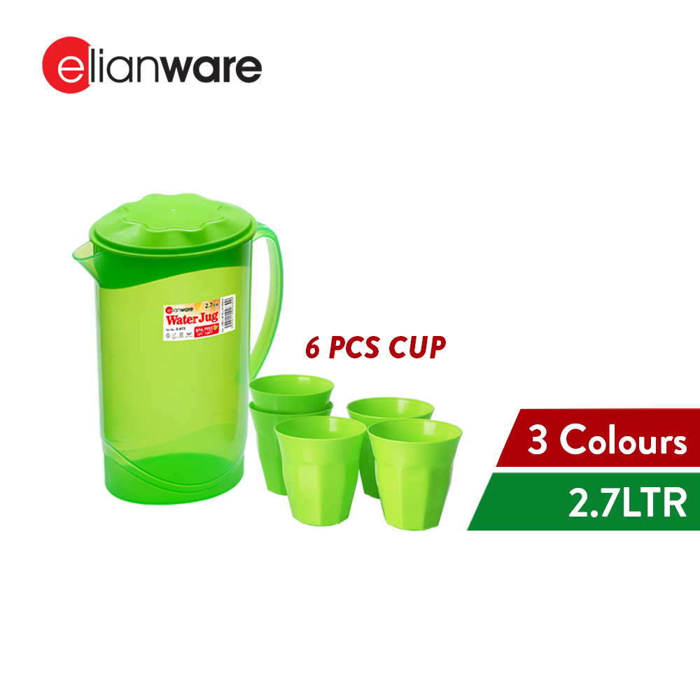 Elianware 2.7Ltr BPA Free Transparent Water Jug Bekas Air Minuman & Drinking Cawan Set