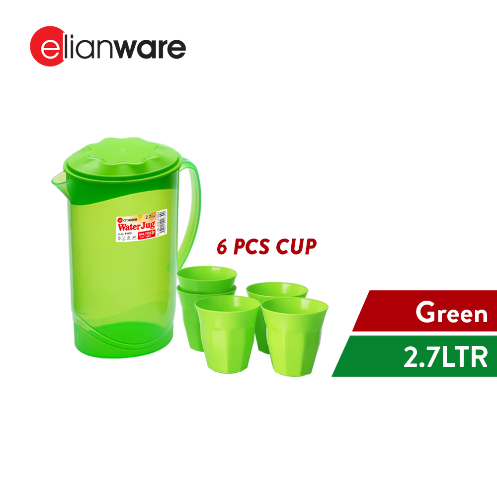 Elianware 2.7Ltr BPA Free Transparent Water Jug Bekas Air Minuman & Drinking Cawan Set