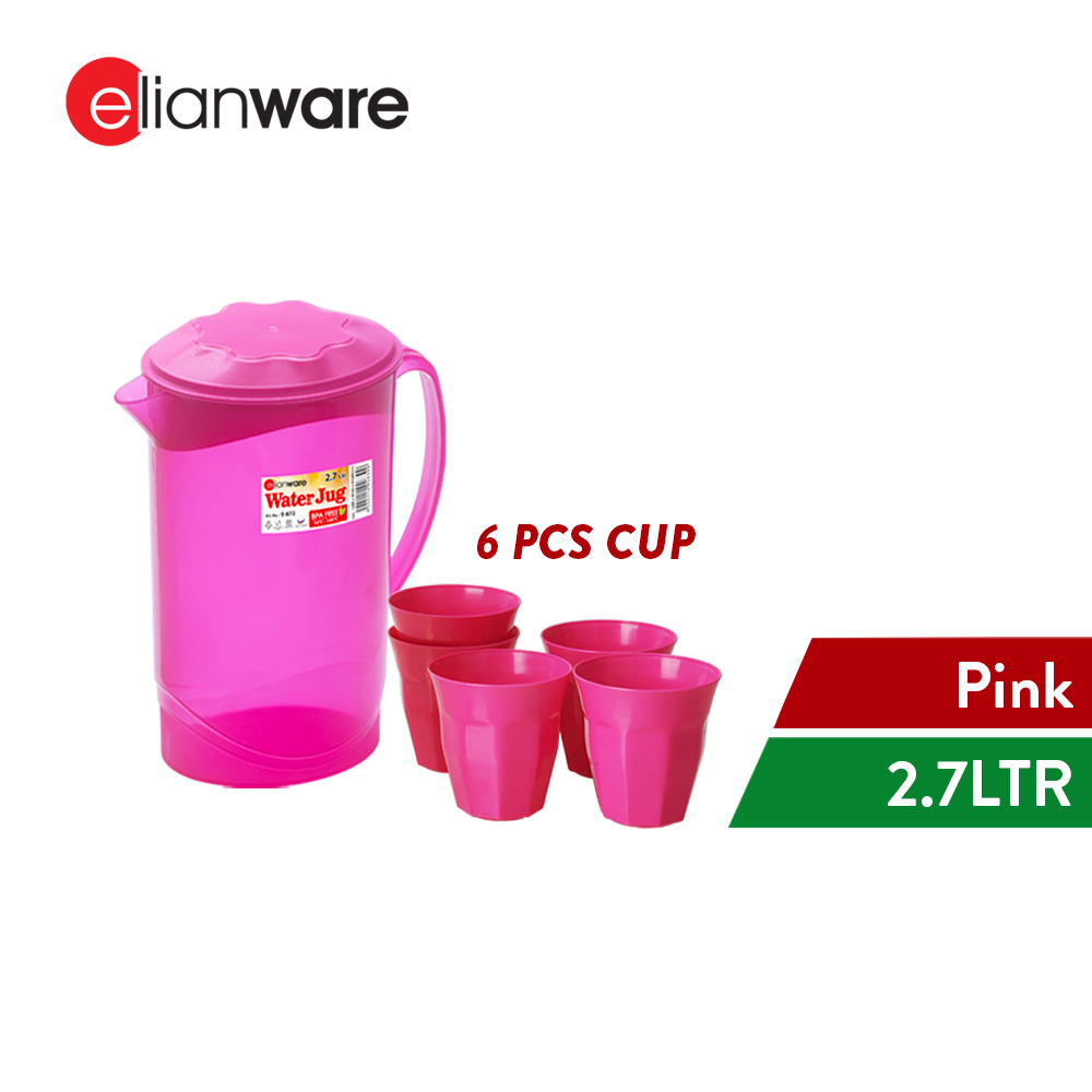 Elianware 2.7Ltr BPA Free Transparent Water Jug Bekas Air Minuman & Drinking Cawan Set