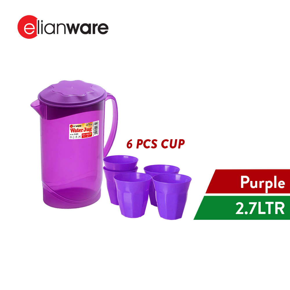 Elianware 2.7Ltr BPA Free Transparent Water Jug Bekas Air Minuman & Drinking Cawan Set
