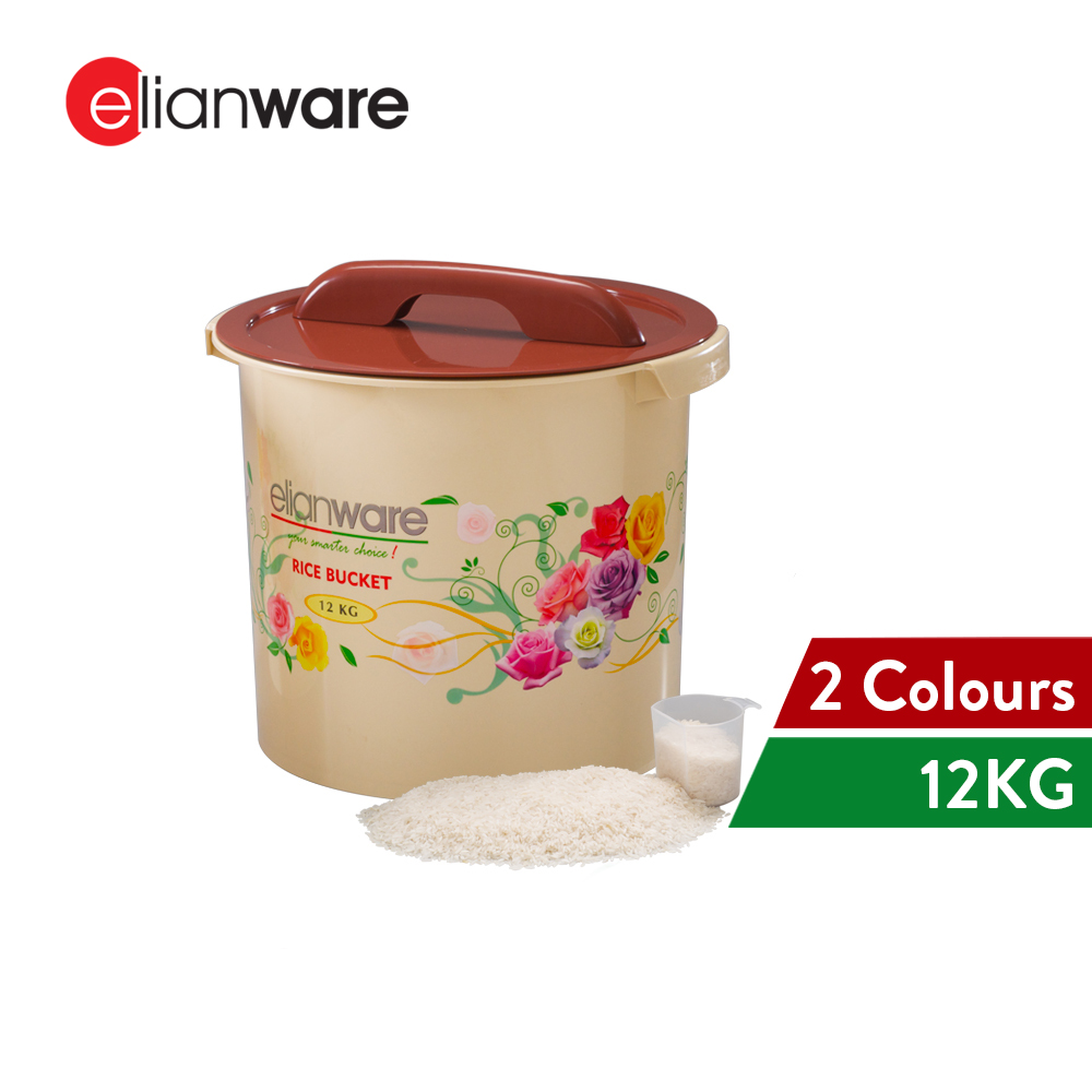 Elianware Flower Series [ 6kg/12kg ] Rice Dispenser Rice Bucket Bekas Beras with Measurement Cup