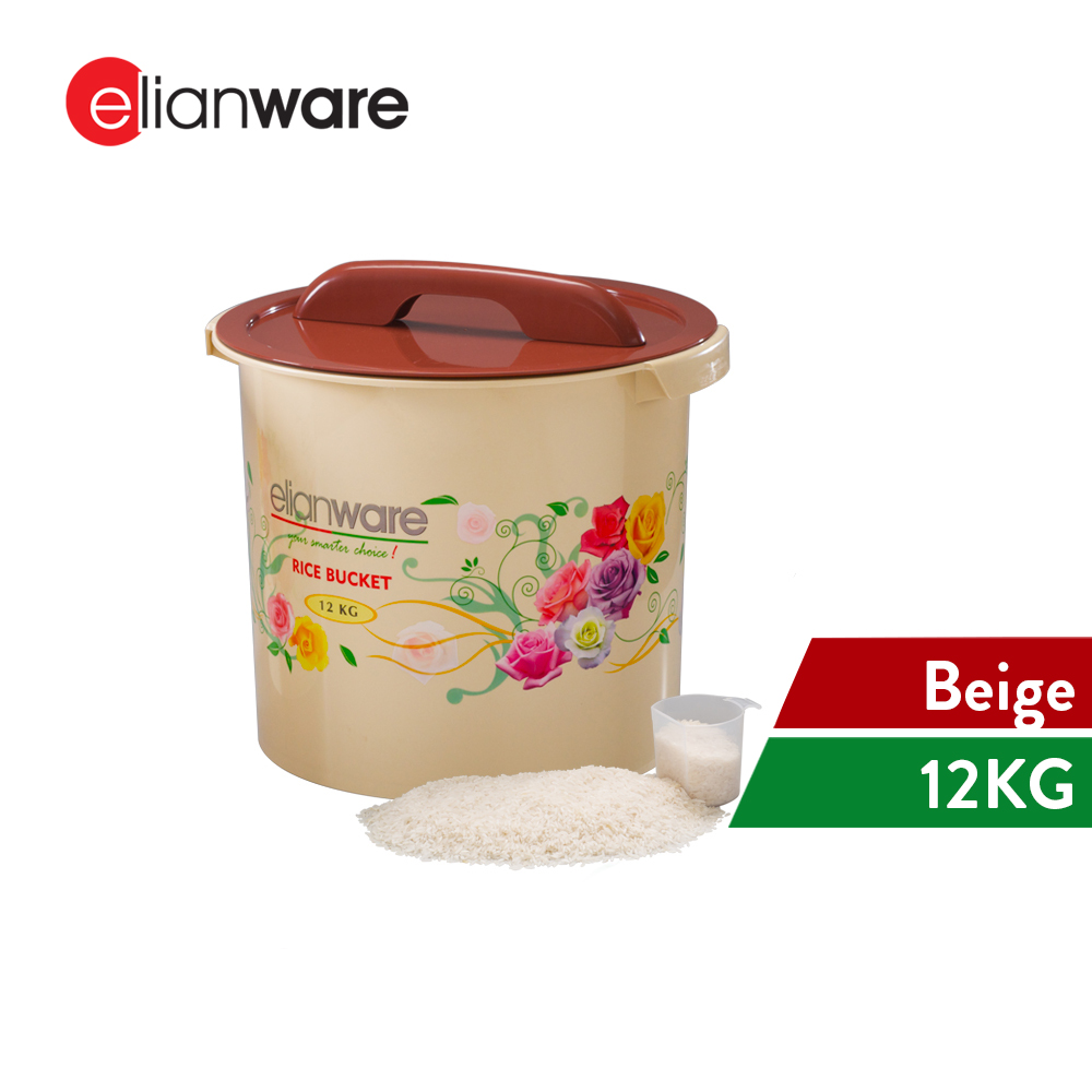Elianware Flower Series [ 6kg/12kg ] Rice Dispenser Rice Bucket Bekas Beras with Measurement Cup