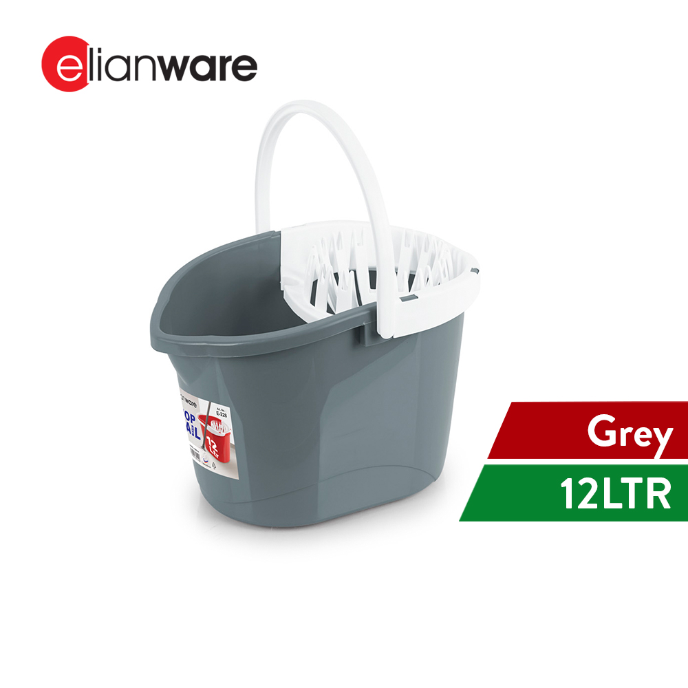 Elianware 12L Spin Squeeze Dry Mop Pail Mop Lantai Bucket with Wheels
