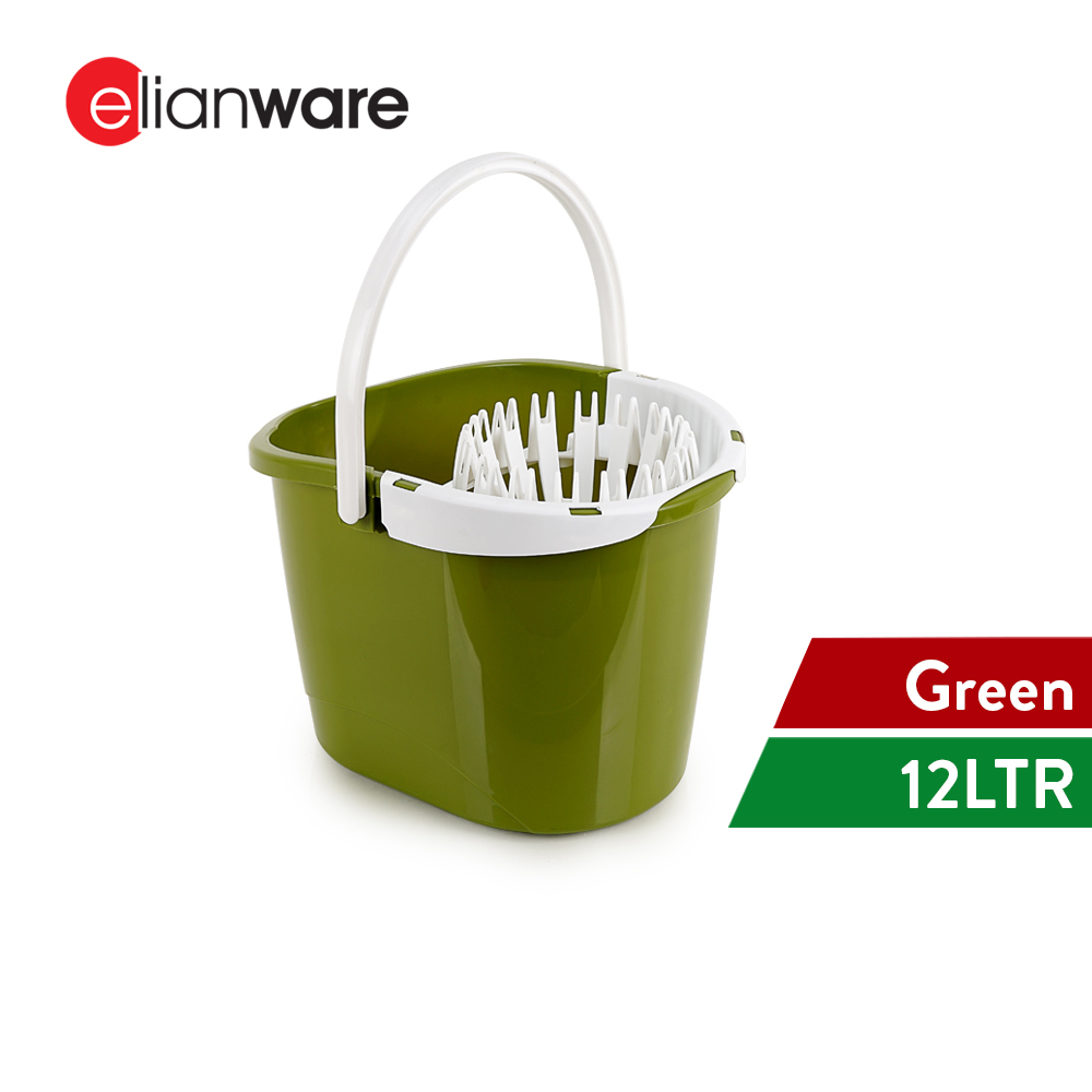 Elianware 12L Spin Squeeze Dry Mop Pail Mop Lantai Bucket with Wheels