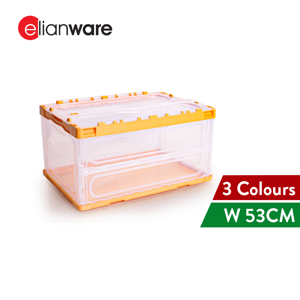 Elianware Foldable Storage Box Multipurpose Easy Lock Large Transparent Stackable Drawer Wardrobe Organizer