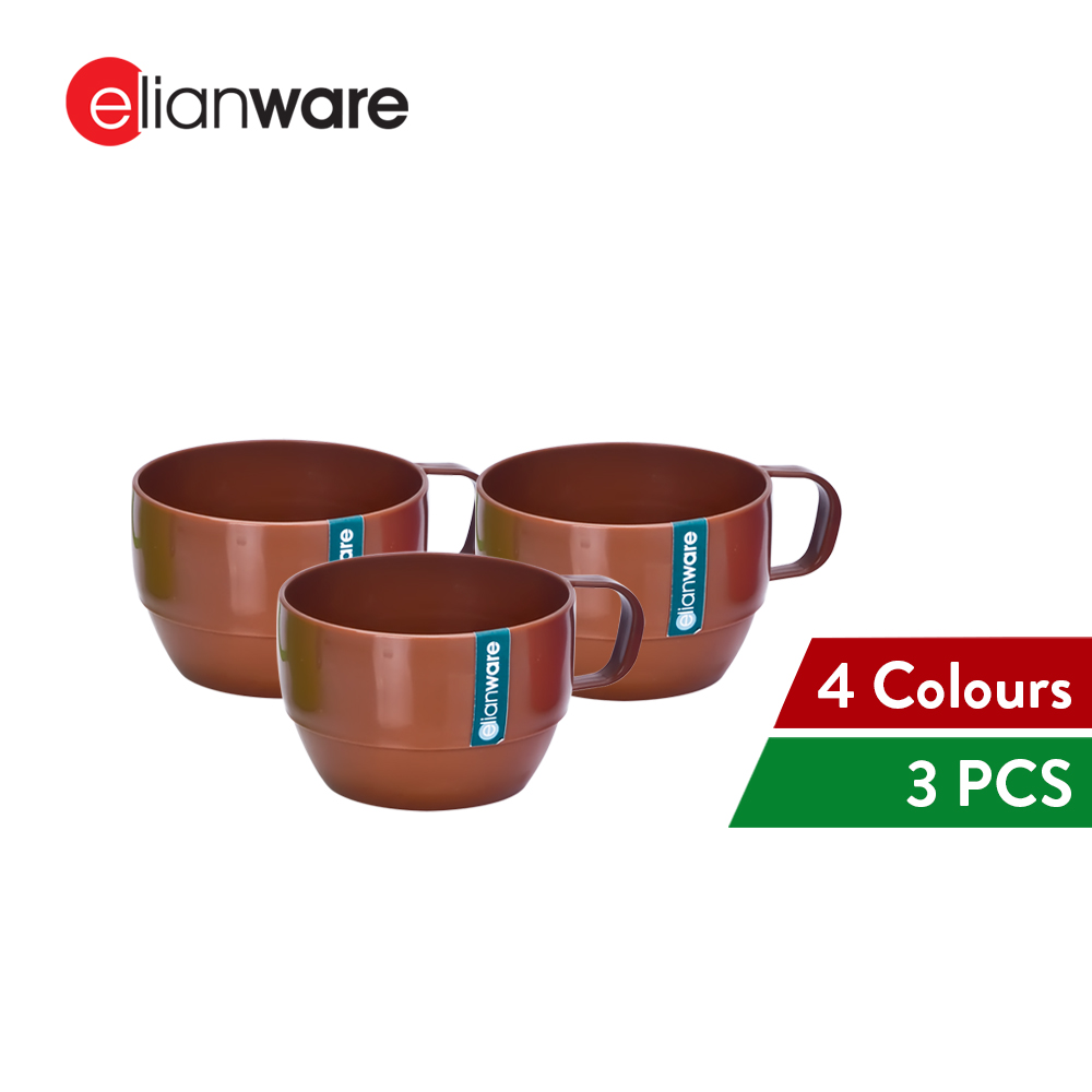 Elianware 3Pcs Pack BPA FREE Colourful Handle Water Cup Tumbler Drinking Mug (350ml)