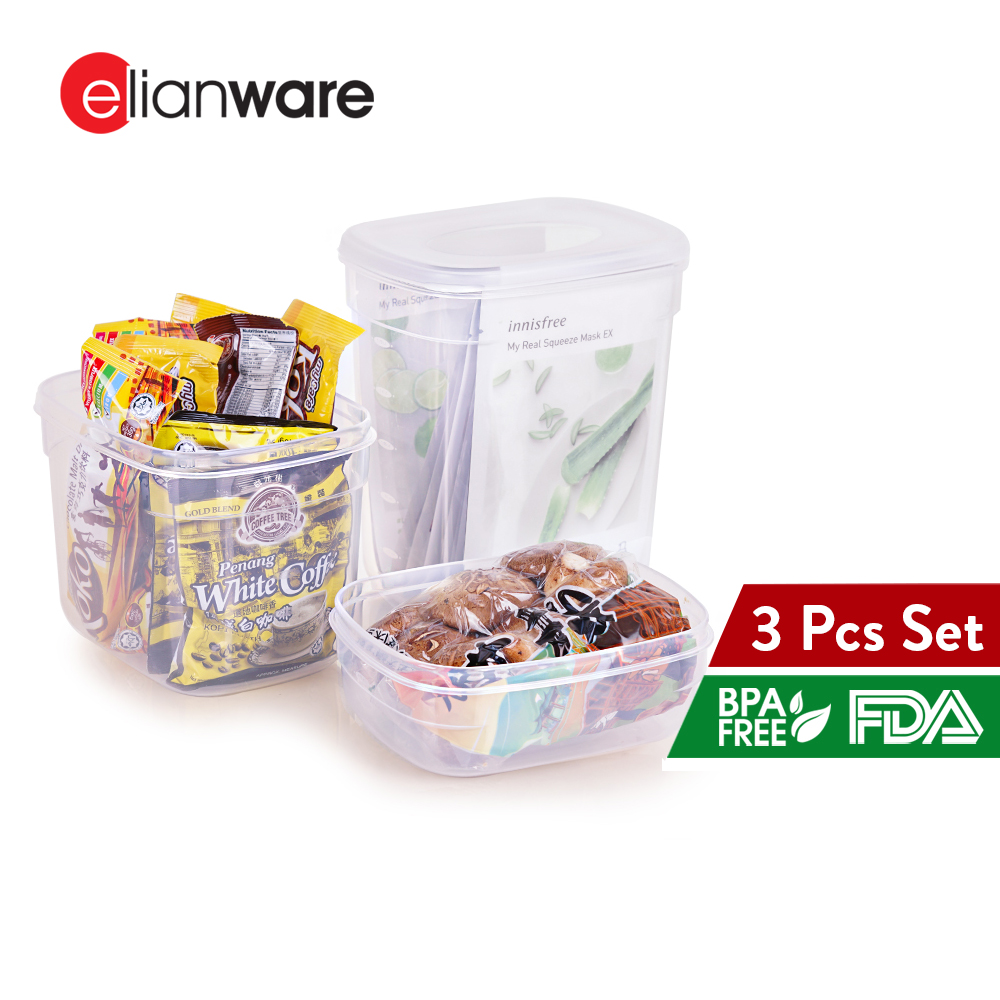 Elianware [1pc/3pcs] EROO Transparent Multipurpose Tall Food Keeper BPA FREE Microwaveable Food Storage Container Bekas Makanan