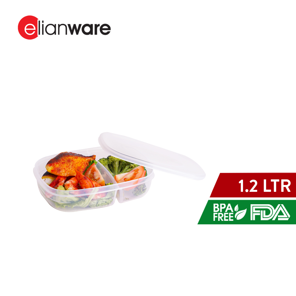 Elianware EROO Transparent [2 Compartment] Food Keeper BPA FREE Microwaveable Food Storage Container Bekas Makanan