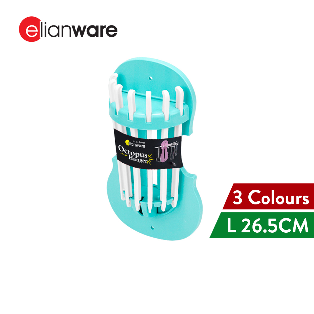 Elianware 7 in 1 Wall Clothes Octopus Hanger Kitchen Utensils Holder Penyangkut Tuala Tudung