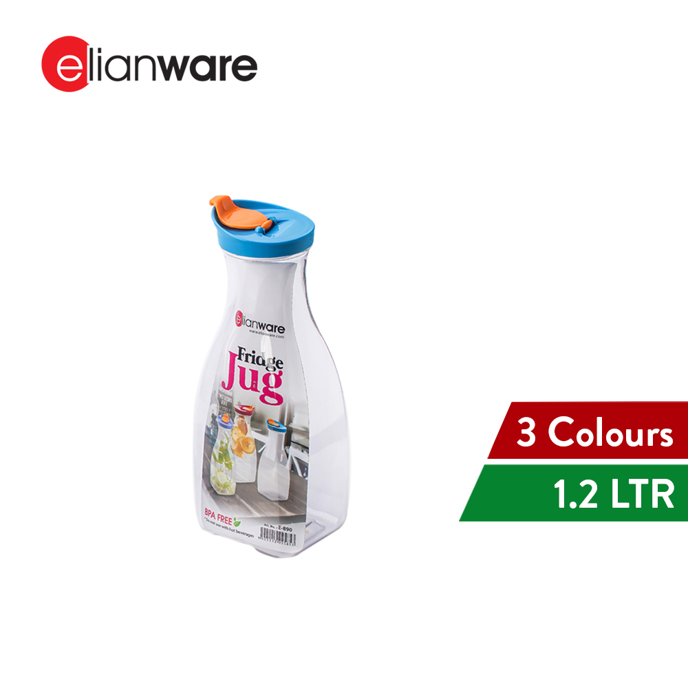 Elianware 1.2Ltr BPA Free Glass-Like Clear Water Jug with Flip Top Lid