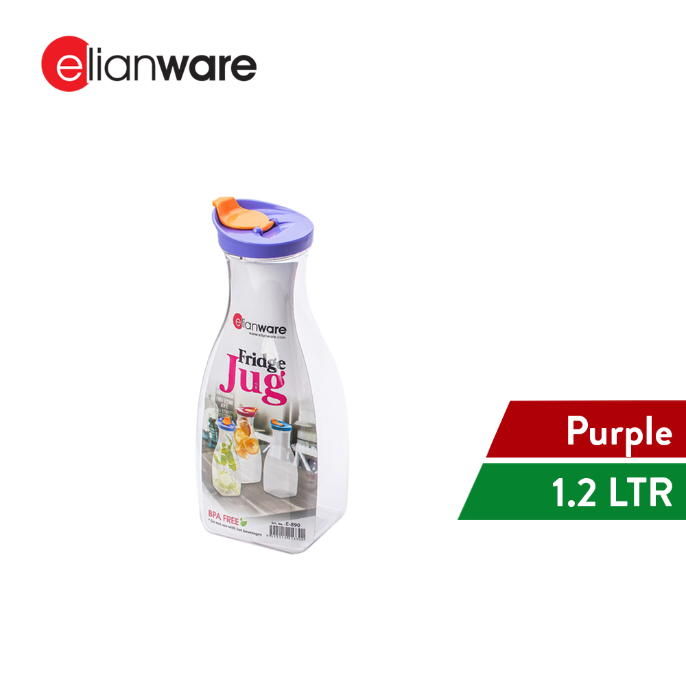 Elianware 1.2Ltr BPA Free Glass-Like Clear Water Jug with Flip Top Lid
