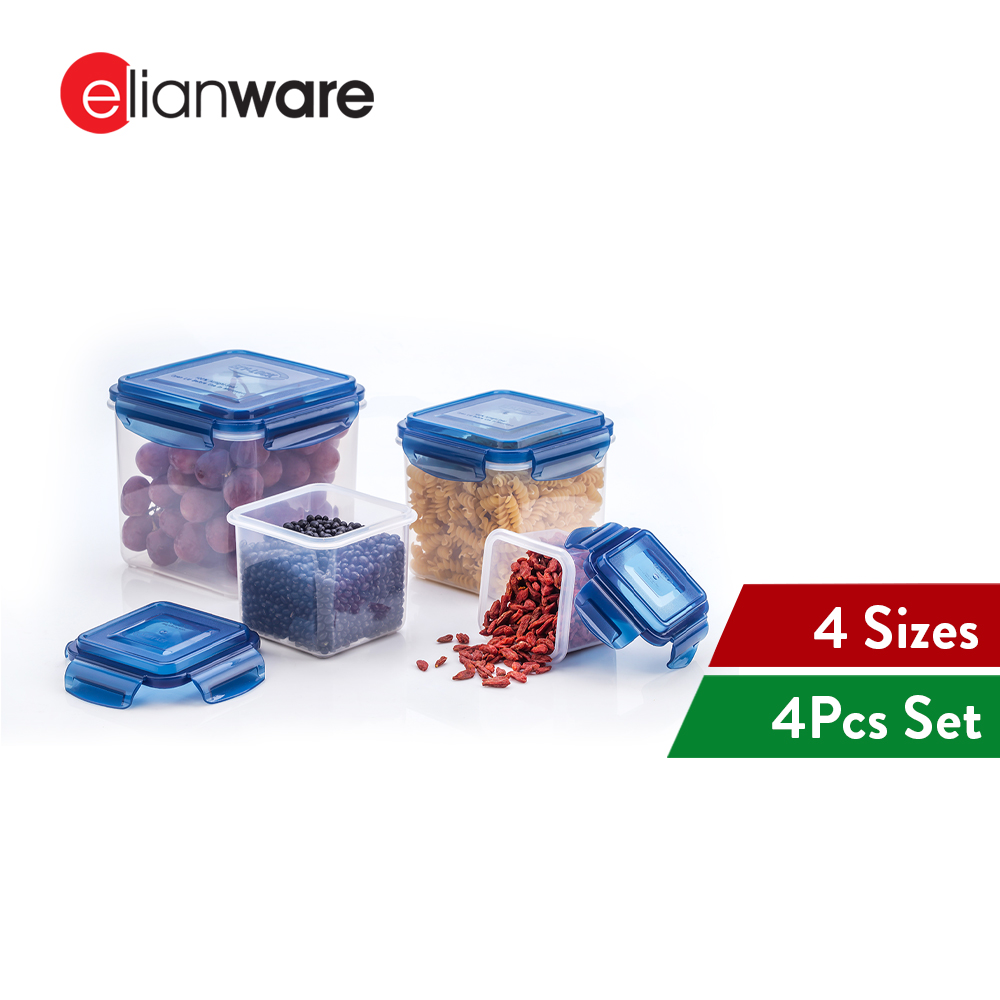 Elianware 1PC/4PCS Ezy-Lock Airtight Seal Microwavable Square Food Containers