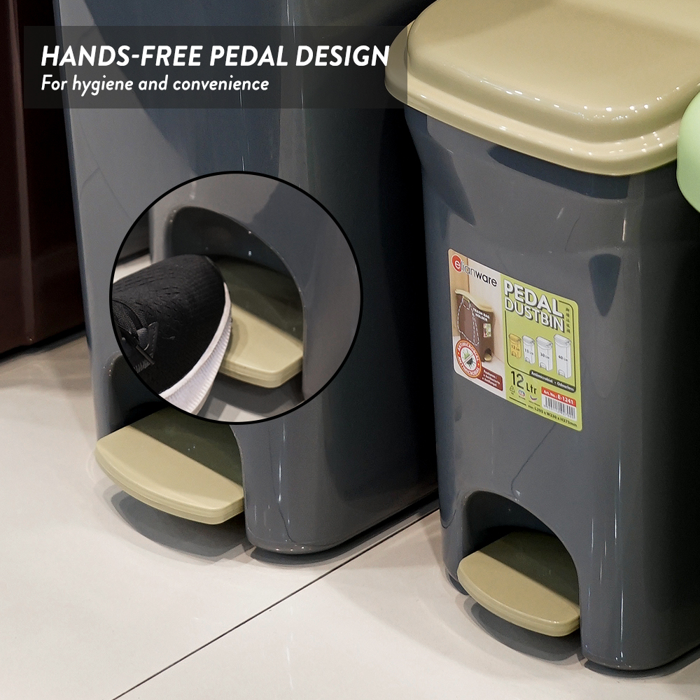Elianware 12L/30L/40L Dustbin Pedal Tong Sampah Bertutup Antibacterial Trash Bin