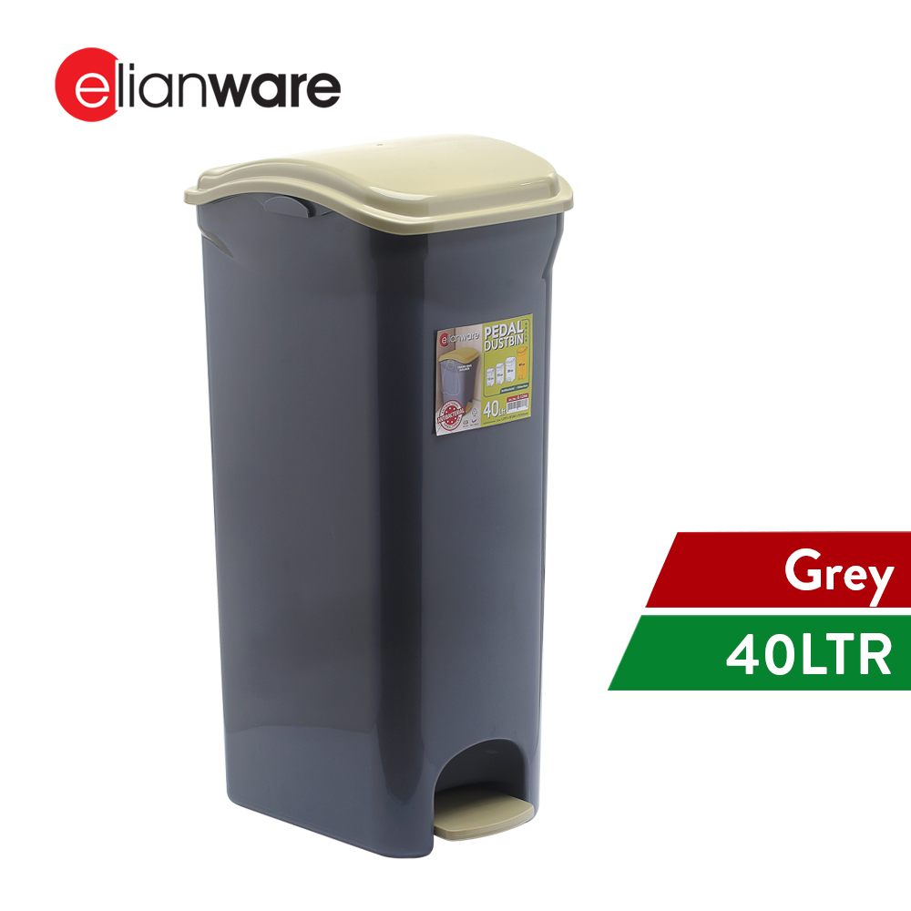 Elianware 12L/30L/40L Dustbin Pedal Tong Sampah Bertutup Antibacterial Trash Bin