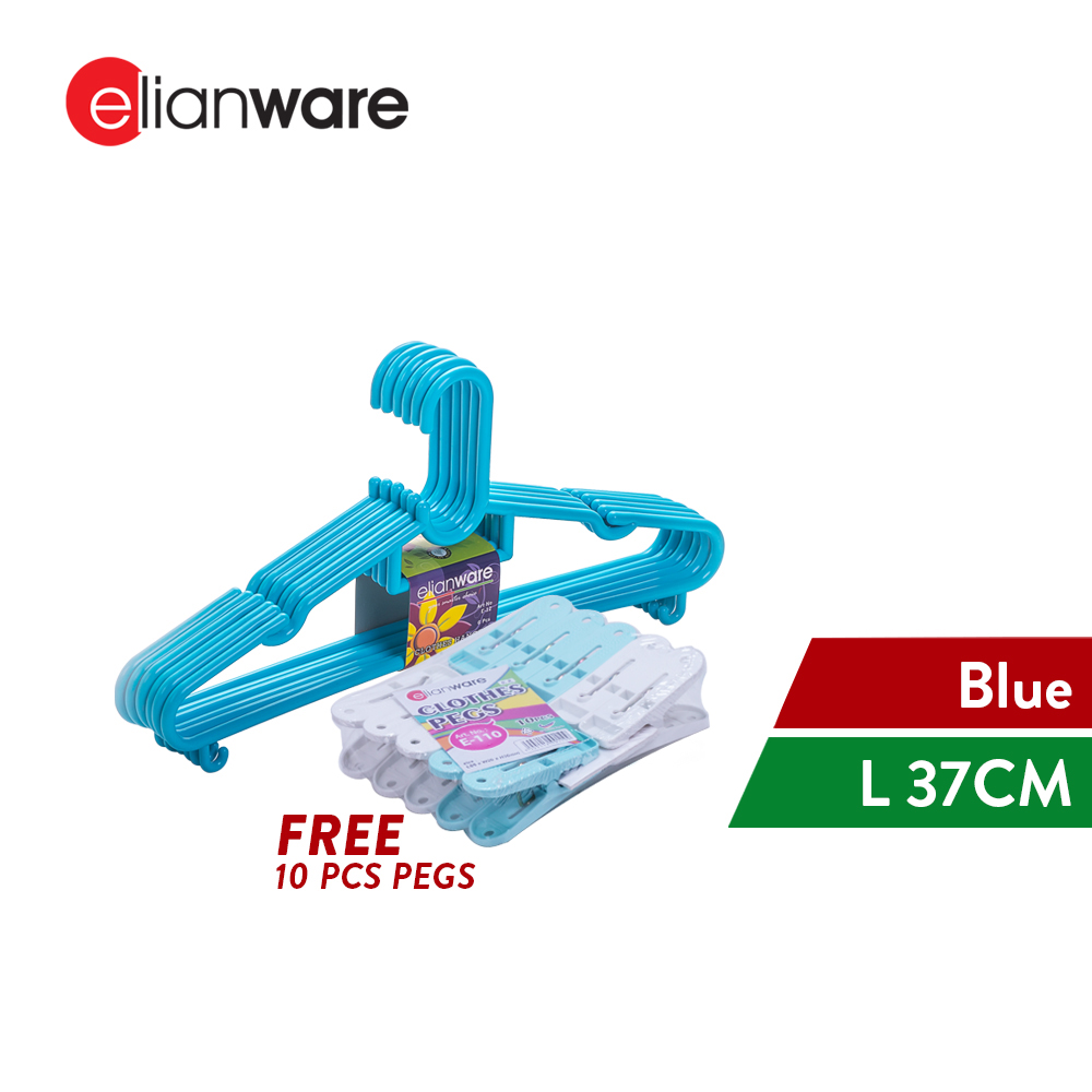 Elianware 6Pcs Value-Pack Durable Clothes Hanger [ FREE 10Pcs Pegs ] Penyangkut Baju