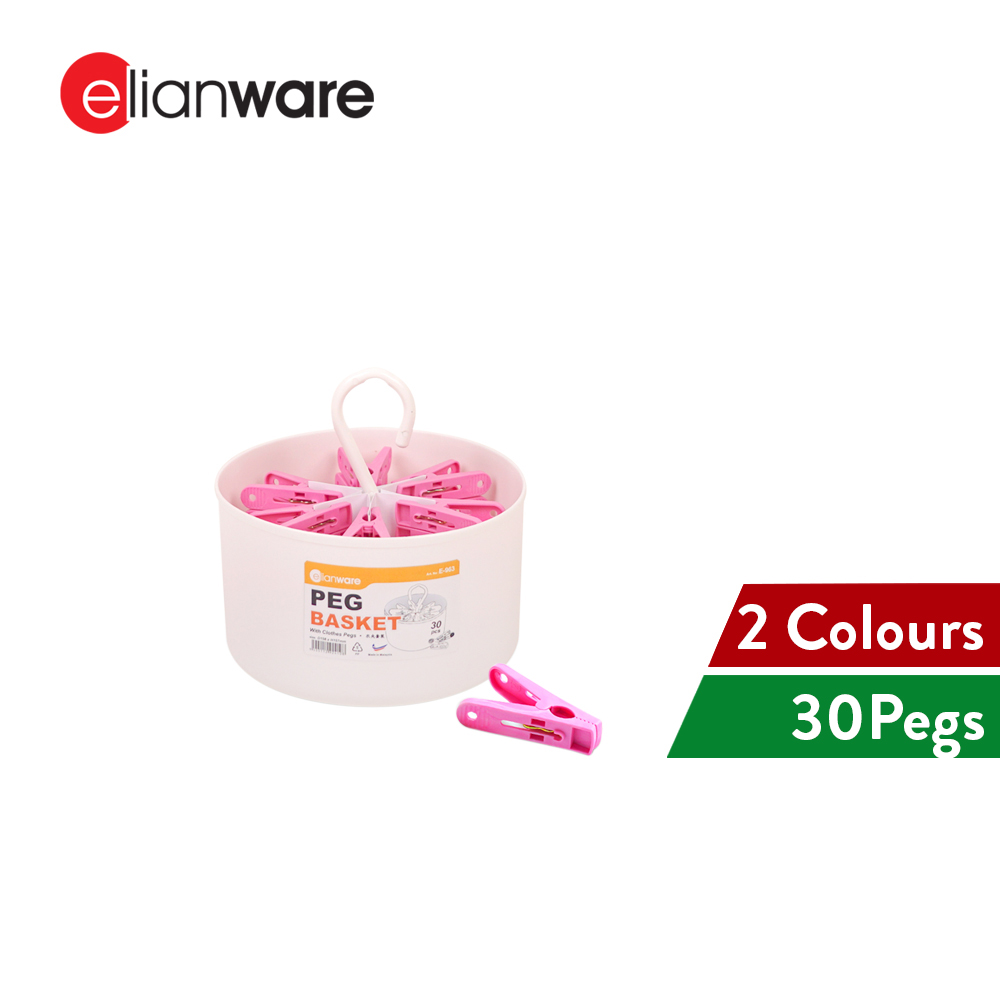 Elianware Stylish Peg Basket with 30 Pcs Clothes Pegs Penyepit Baju