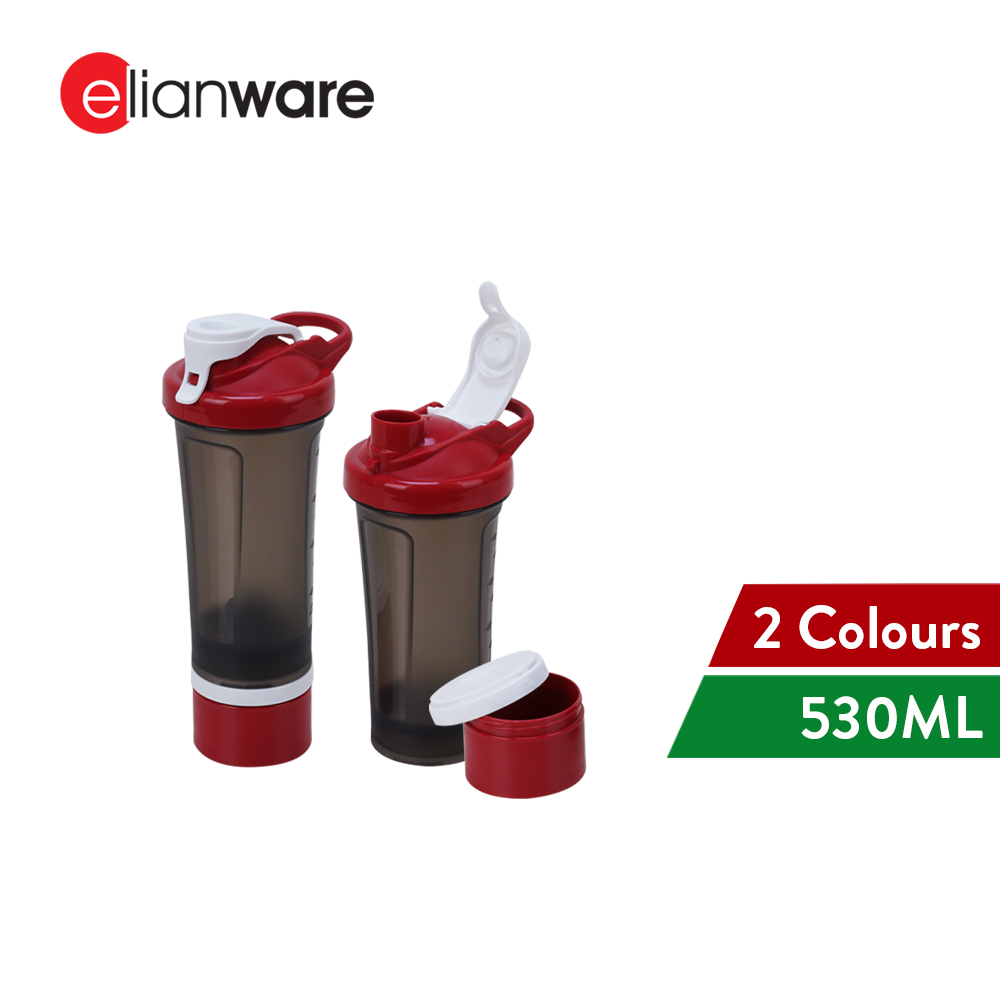 Elianware [2 in 1] Protein Powder Container Shaker Bottle Blender with Mixing Ball (530ml)