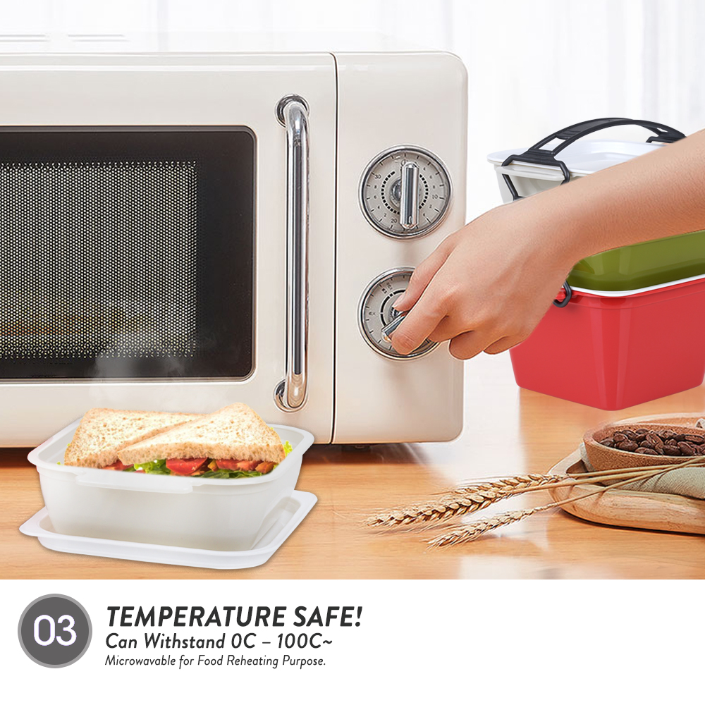 [Carton Deals] Elianware 3 Layer Tier Microwaveable [BPA FREE] Square Tiffin Food Carrier Lunch Box with Cariolier (3Layer x 24Pcs)