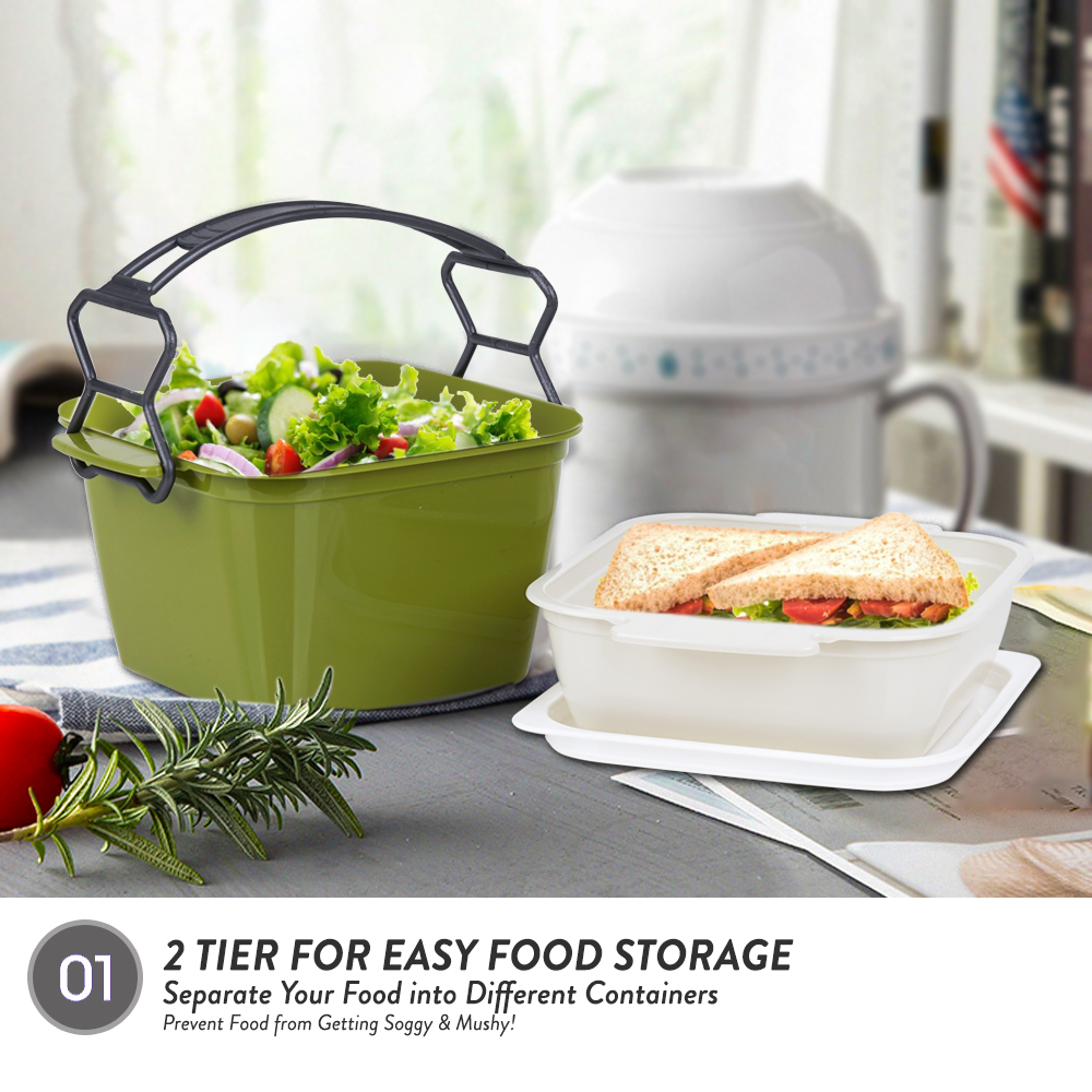 [Carton Deals] Elianware 3 Layer Tier Microwaveable [BPA FREE] Square Tiffin Food Carrier Lunch Box with Cariolier (3Layer x 24Pcs)