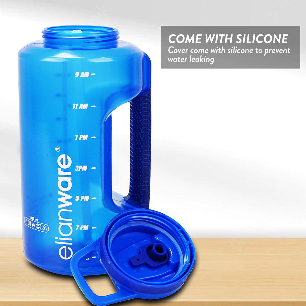 Elianware 1800ml BPA Free Anti-Slip Handle Water Bottle Portable Outdoor Botol Tumbler with Straw