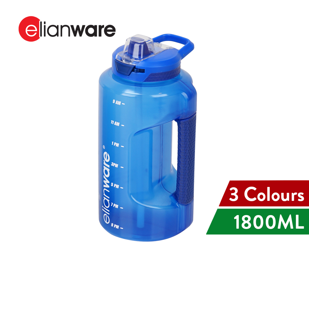 Elianware 1800ml BPA Free Anti-Slip Handle Water Bottle Portable Outdoor Botol Tumbler with Straw