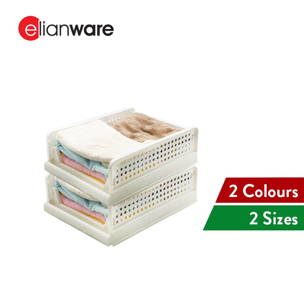 Elianware Foldable Stackable Shelf Storage Organizer Wardrobe Basket Storage Box Drawer Rak Baju