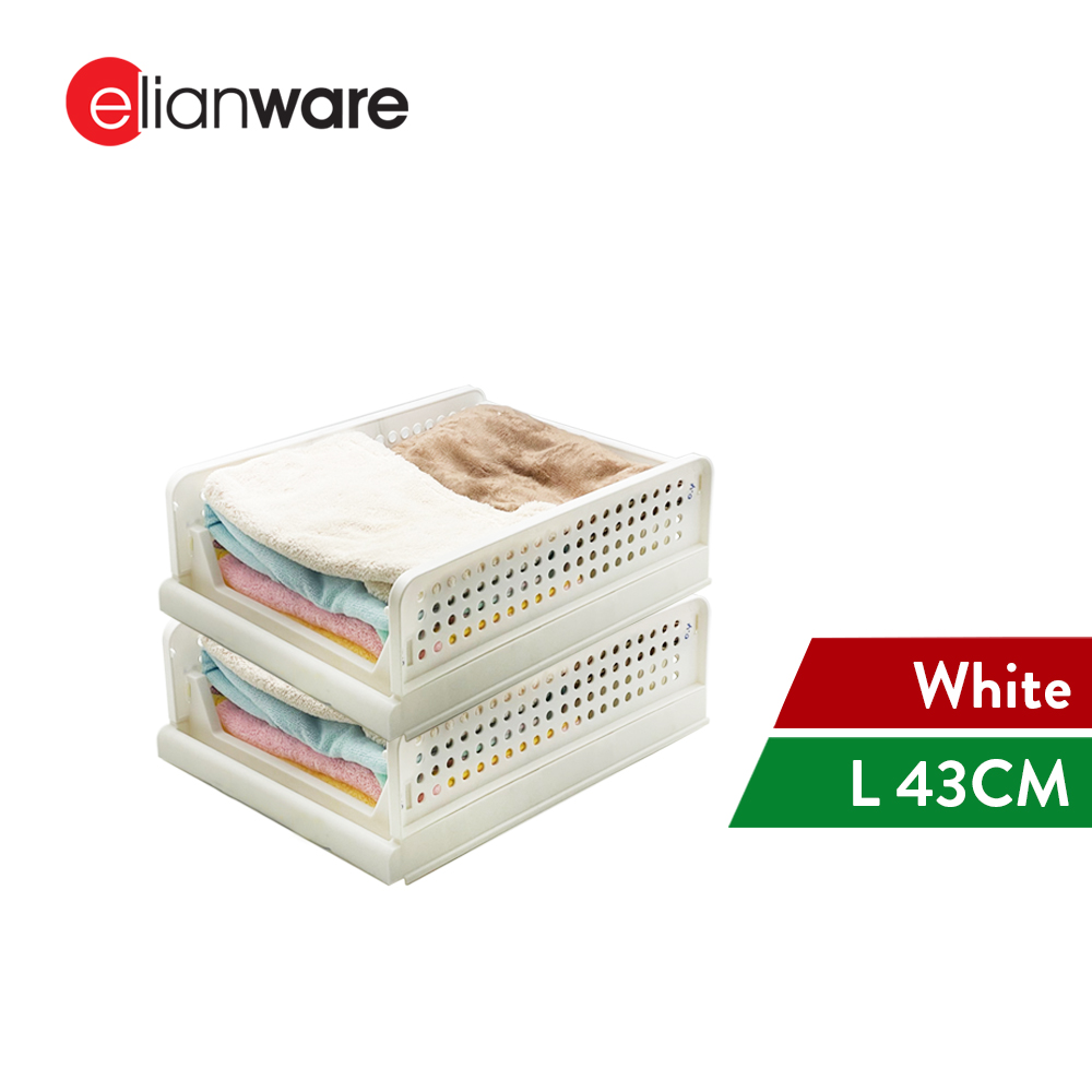Elianware Foldable Stackable Shelf Storage Organizer Wardrobe Basket Storage Box Drawer Rak Baju