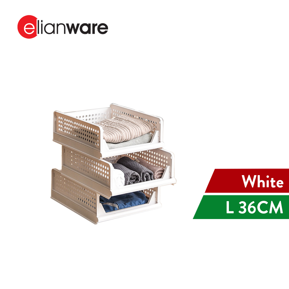 Elianware Foldable Stackable Shelf Storage Organizer Wardrobe Basket Storage Box Drawer Rak Baju
