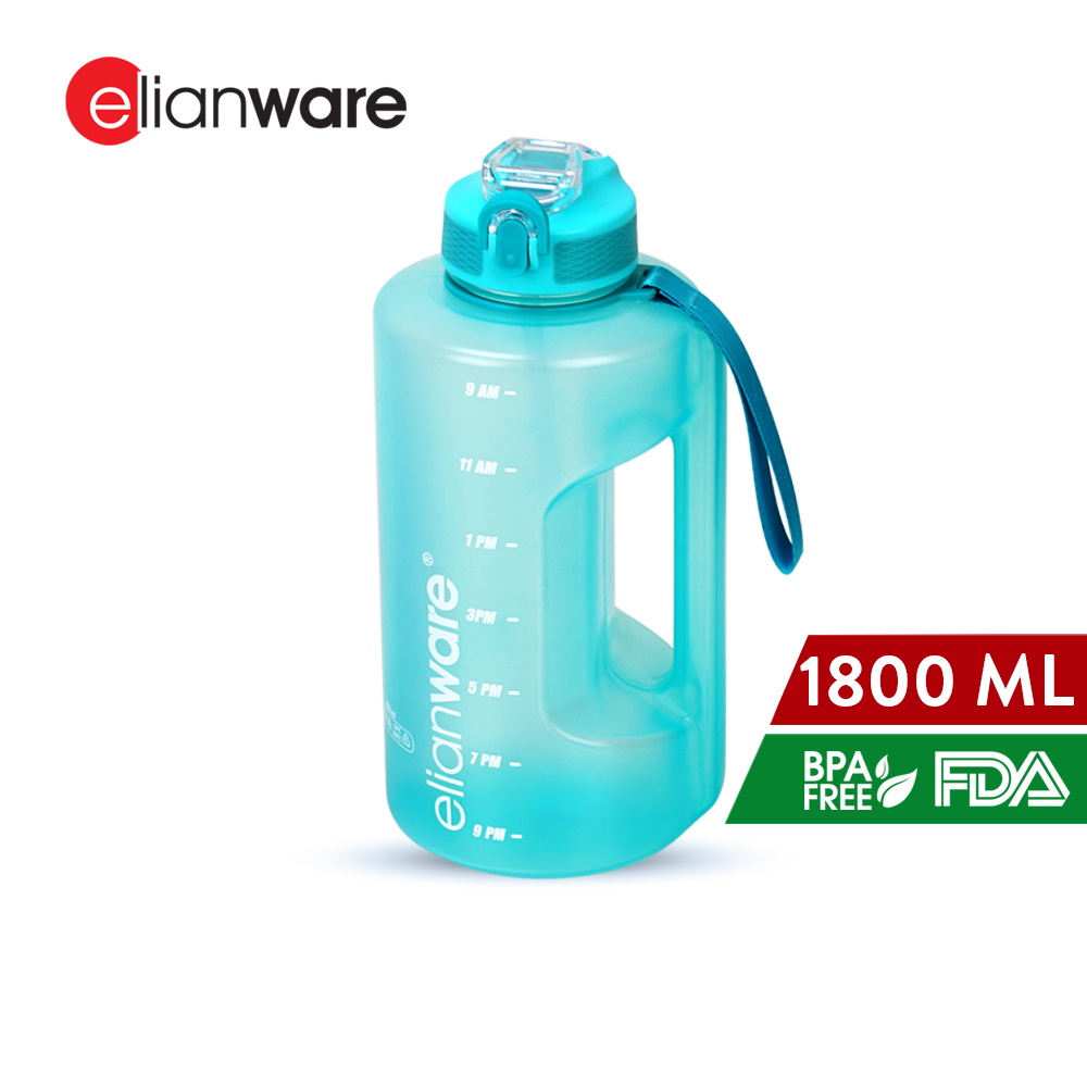 Elianware 1800ml BPA Free Handle Big Volume Water Bottle Sport Outdoor Botol Tumbler with Straw