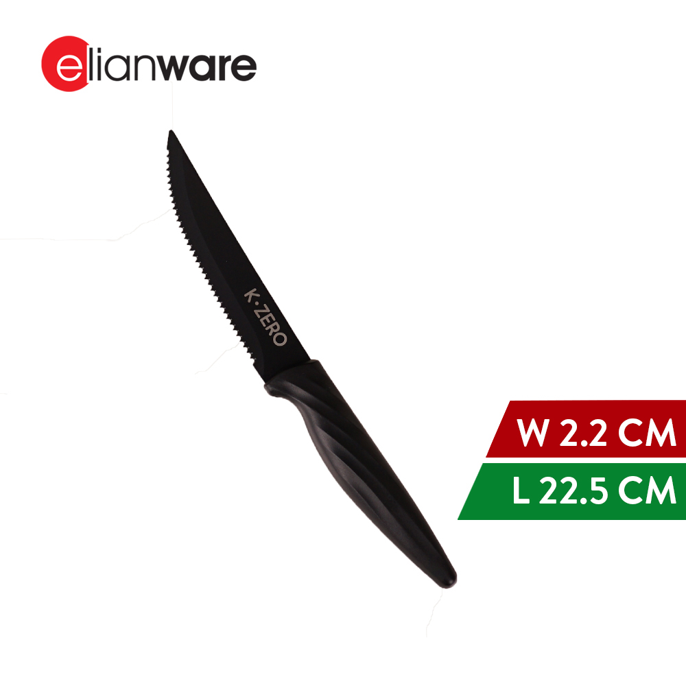 Elianware x K.Zero Black Series Premium Stainless Steel Steak Knife Non Stick Serrated Knife Pisau Tajam (22.5cm)