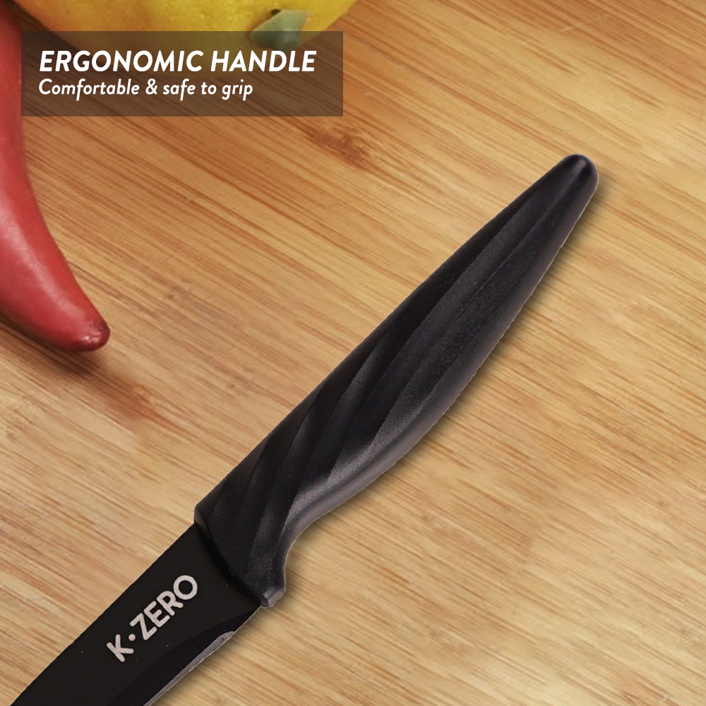 Elianware x K.Zero Black Series Premium Stainless Steel Steak Knife Non Stick Serrated Knife Pisau Tajam (22.5cm)