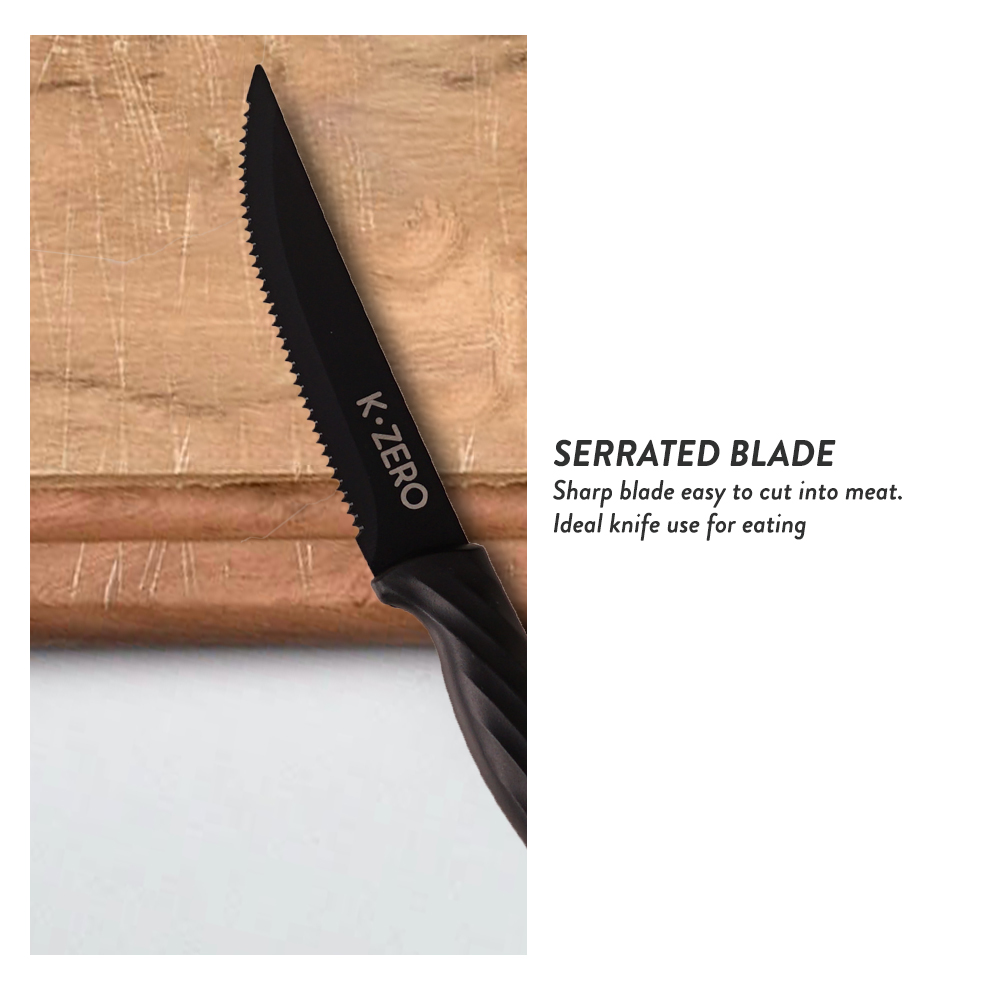Elianware x K.Zero Black Series Premium Stainless Steel Steak Knife Non Stick Serrated Knife Pisau Tajam (22.5cm)