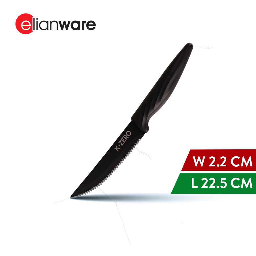 Elianware x K.Zero Black Series Premium Stainless Steel Steak Knife Non Stick Serrated Knife Pisau Tajam (22.5cm)