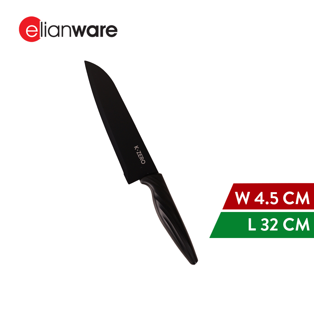 Elianware x K.Zero Black Series Premium Stainless Steel Santoku Knife Non Stick Kitchen Knife Pisau Tajam (32cm)