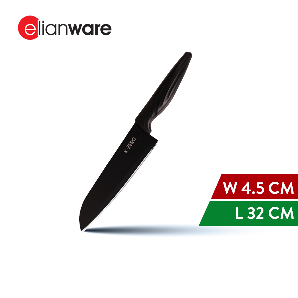 Elianware x K.Zero Black Series Premium Stainless Steel Santoku Knife Non Stick Kitchen Knife Pisau Tajam (32cm)
