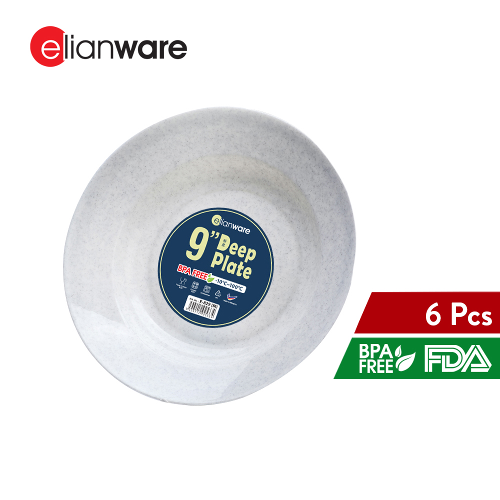 Elianware 9" Marble Deep Plate (6 Pcs Set) Dining Plate Rice Pinggan Plate