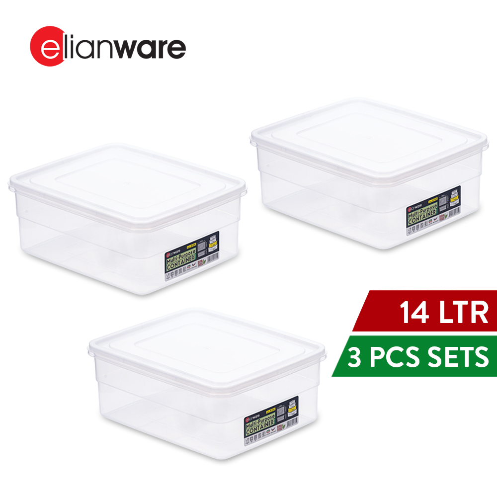 Elianware 1PC/3PCS 14LTR Transparent Rice Storage Box Jamuan Food Serving Tray