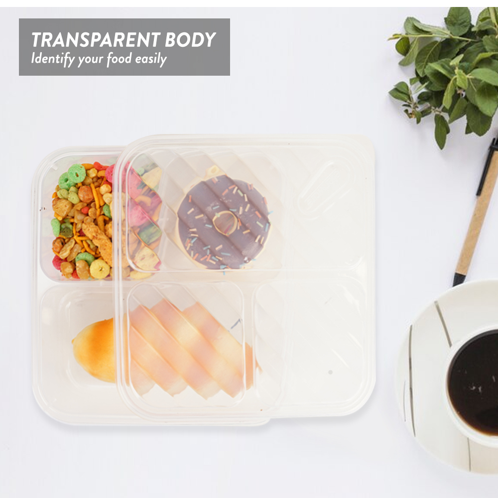 Elianware 1Ltr 3 Compartments Bento Lunch Box Microwavable Food Container