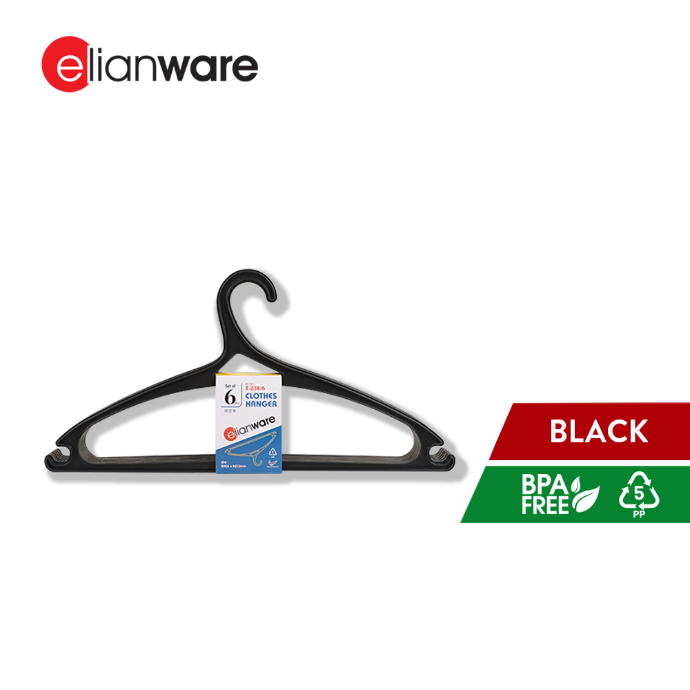 Elianware 6PCS SET Adult Clothes Hanger Plastic Hanger Baju Stackable Penyangkut