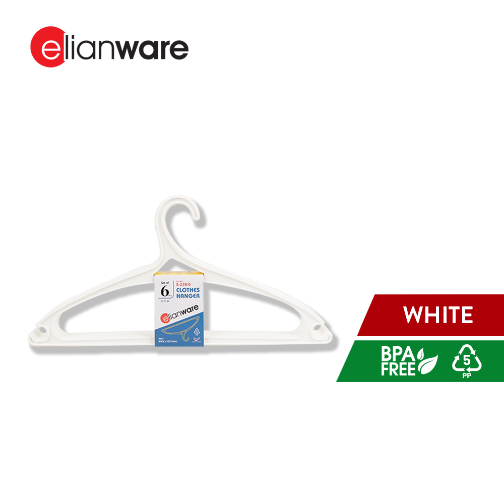 Elianware 6PCS SET Adult Clothes Hanger Plastic Hanger Baju Stackable Penyangkut