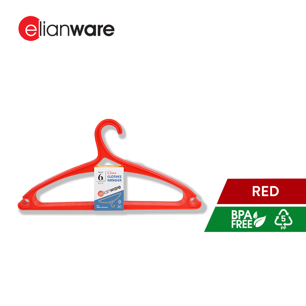 Elianware 6PCS SET Adult Clothes Hanger Plastic Hanger Baju Stackable Penyangkut