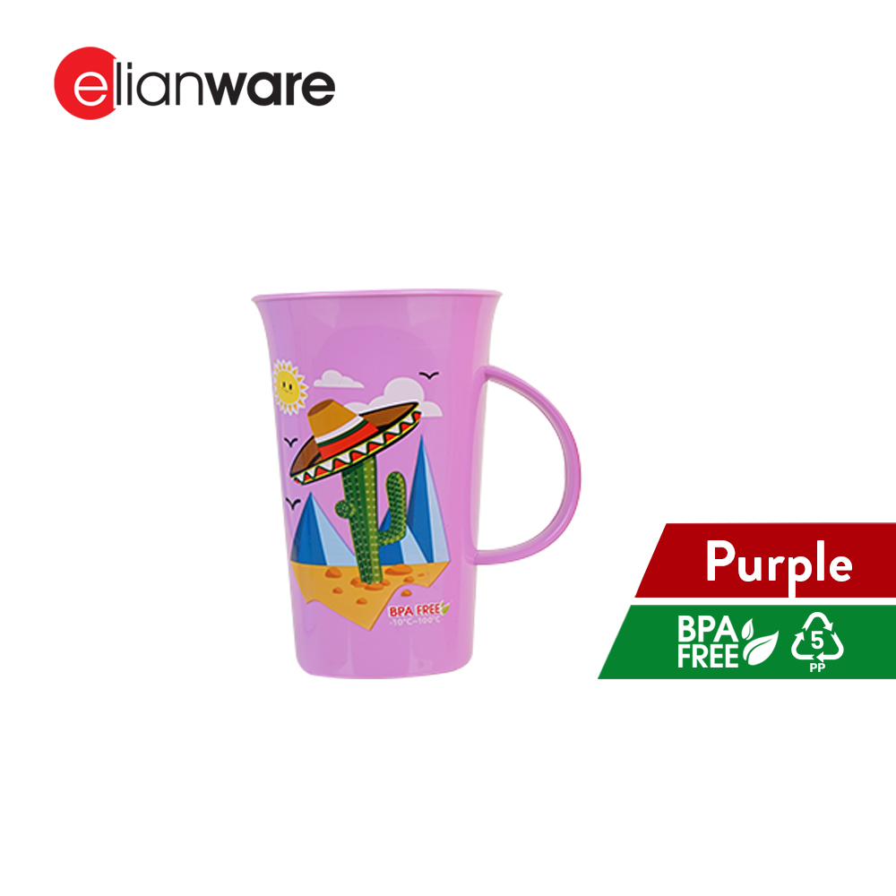 Elianware BPA Free 400ML Unbreakable Cute Plastic Cup Mug Colourful Cawan