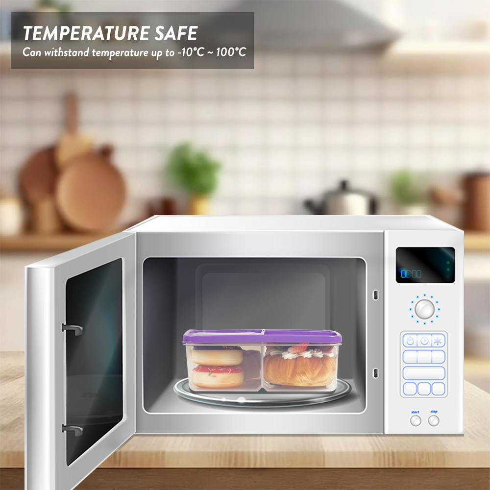 Elianware 1860ML 3 Compartments Microwavable Lunch Box Food Container Preparation with Spoon & Fork Big Capacity Bento
